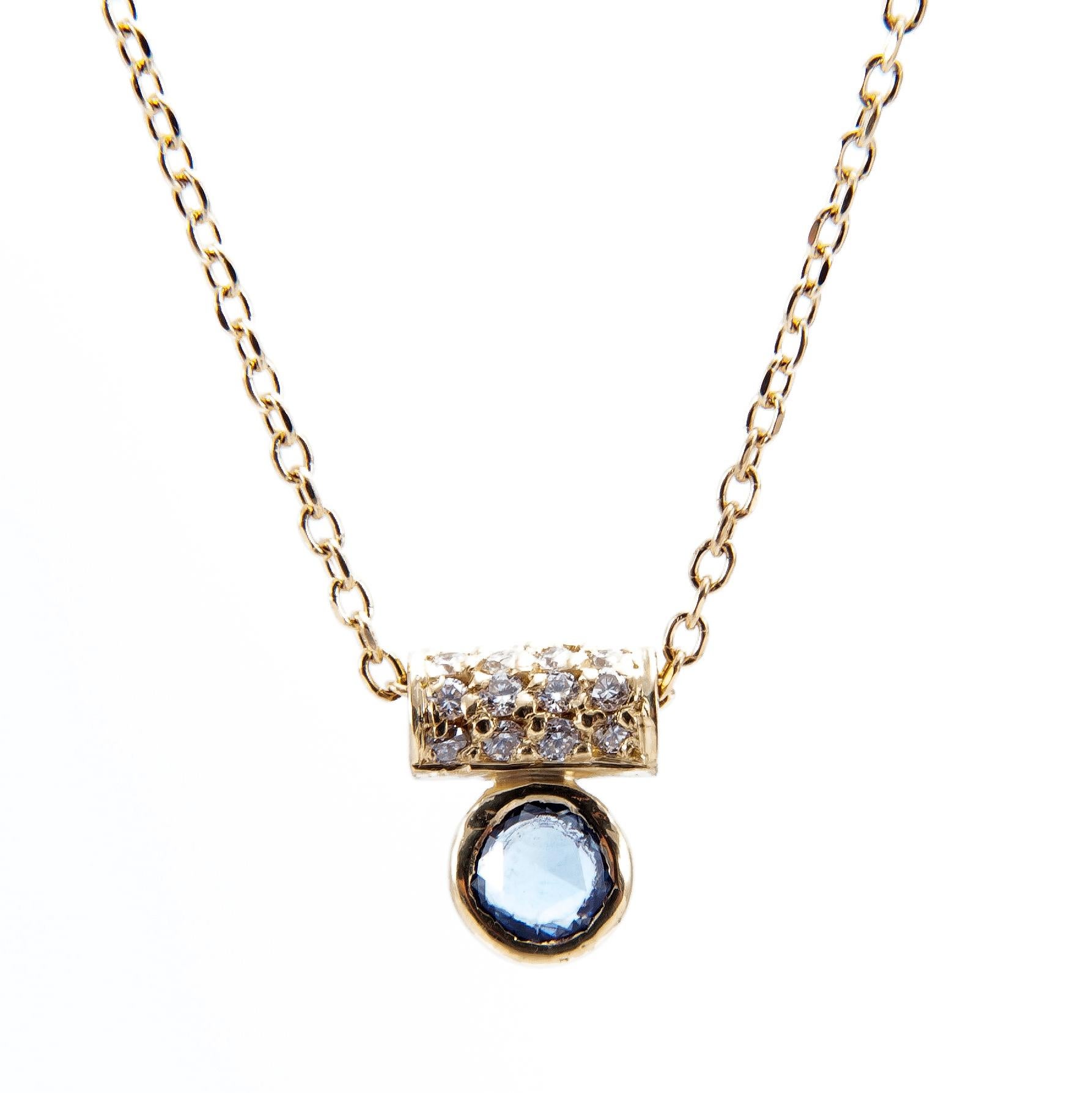 Round Cut Blue Sapphire and Diamond Tube Necklace For Sale