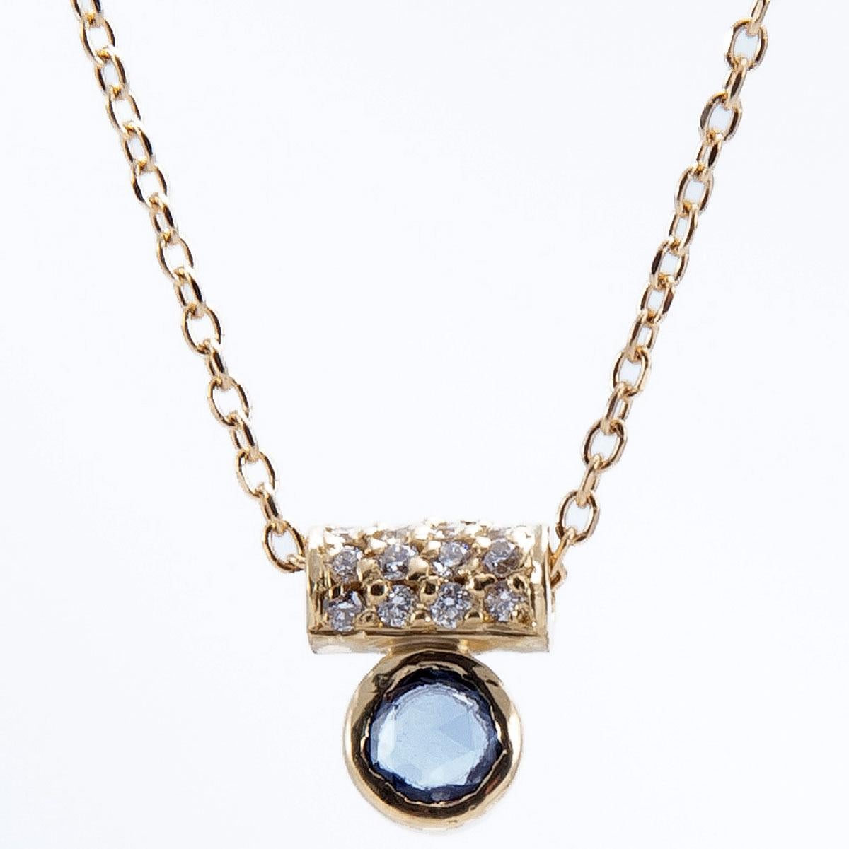 Blue Sapphire and Diamond Tube Necklace In New Condition For Sale In Weston, MA