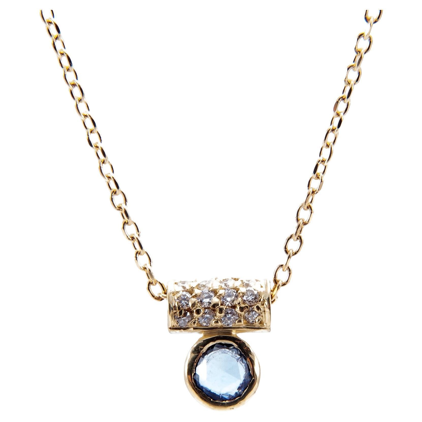 Blue Sapphire and Diamond Tube Necklace For Sale