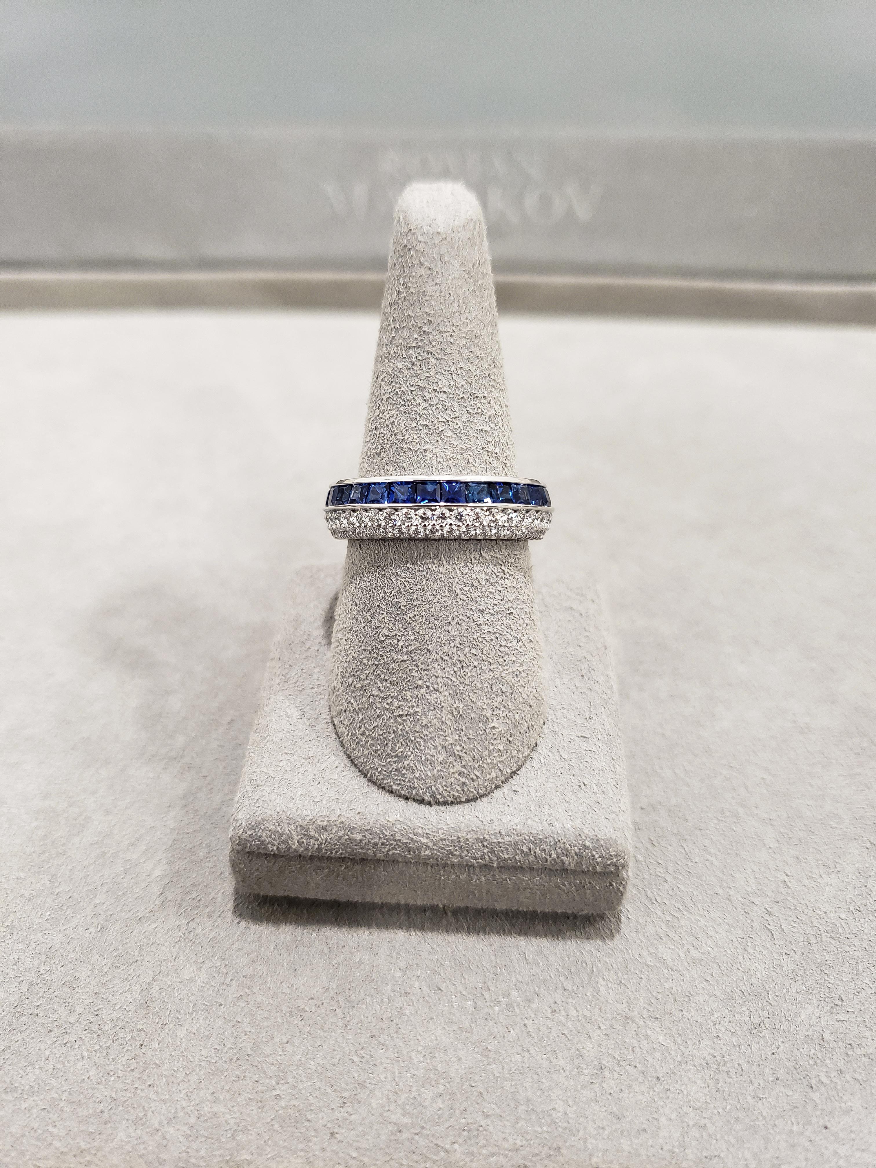 Modern Blue Sapphire and Diamond Two-Row Eternity Wedding Band