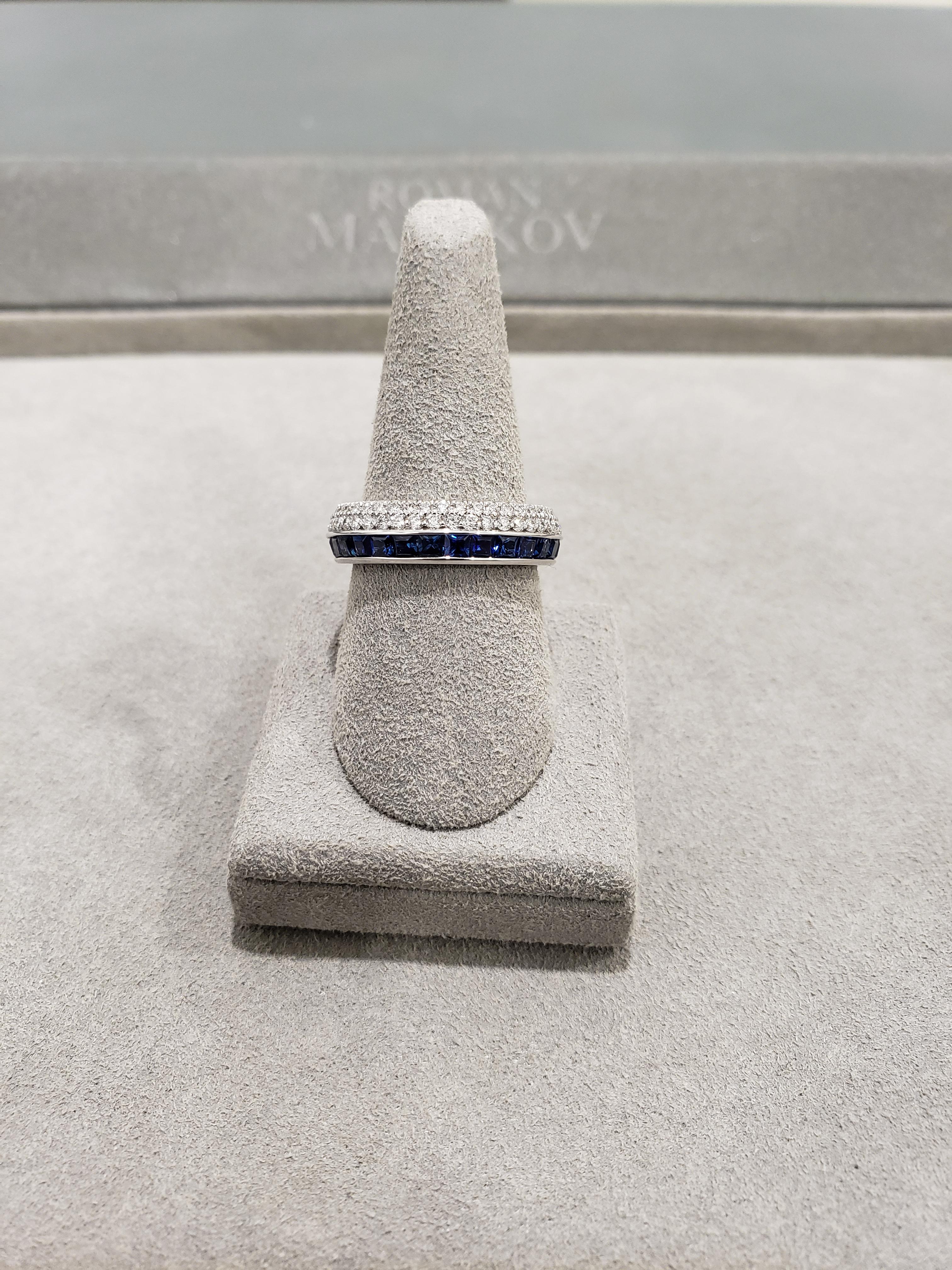 Mixed Cut Blue Sapphire and Diamond Two-Row Eternity Wedding Band