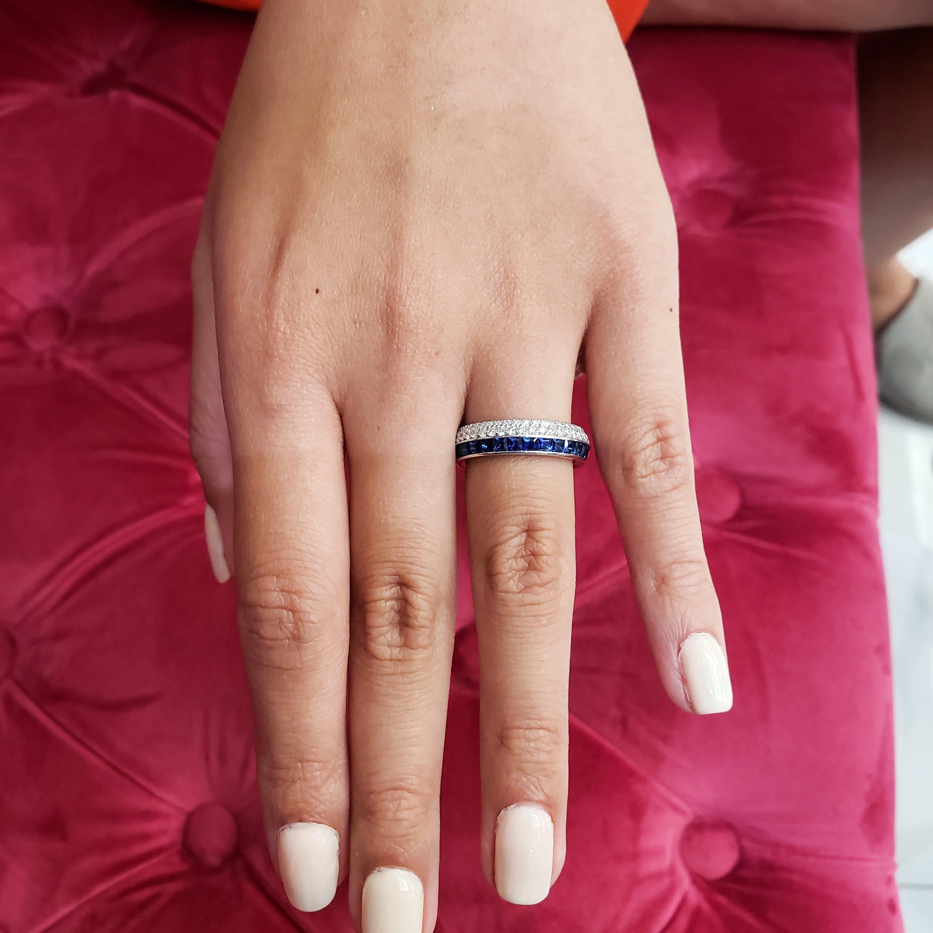 Blue Sapphire and Diamond Two-Row Eternity Wedding Band In New Condition In New York, NY