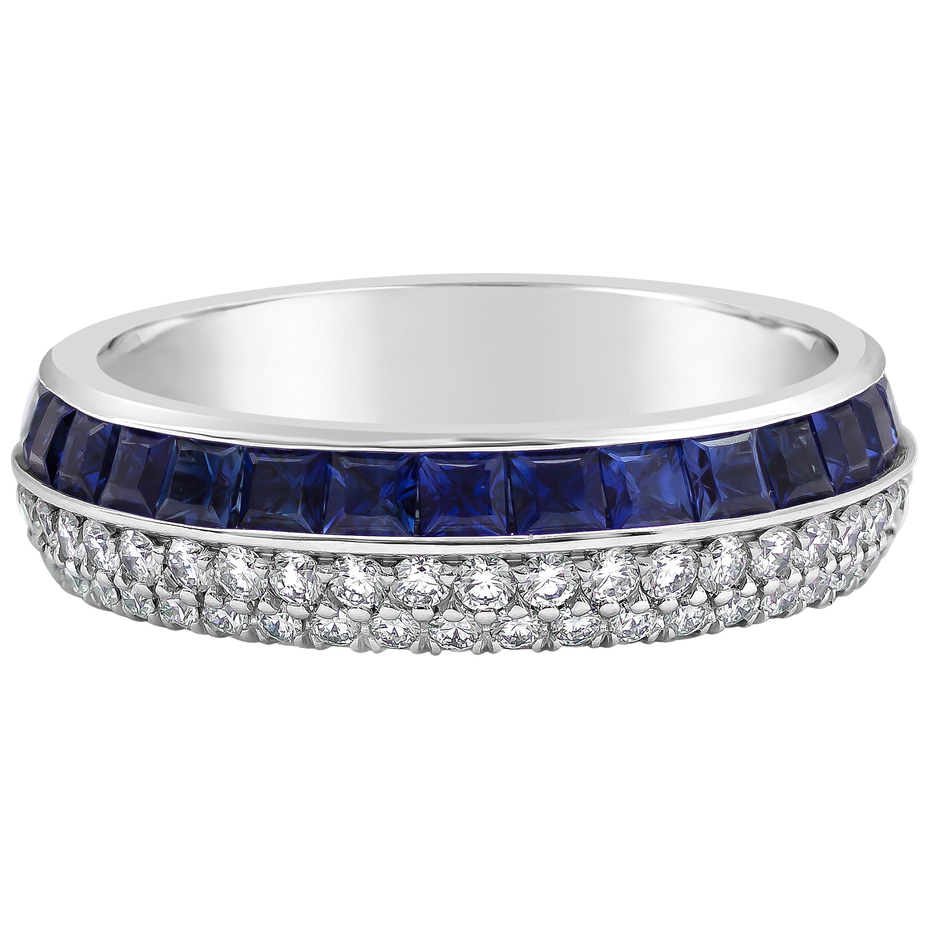 Blue Sapphire and Diamond Two-Row Eternity Wedding Band