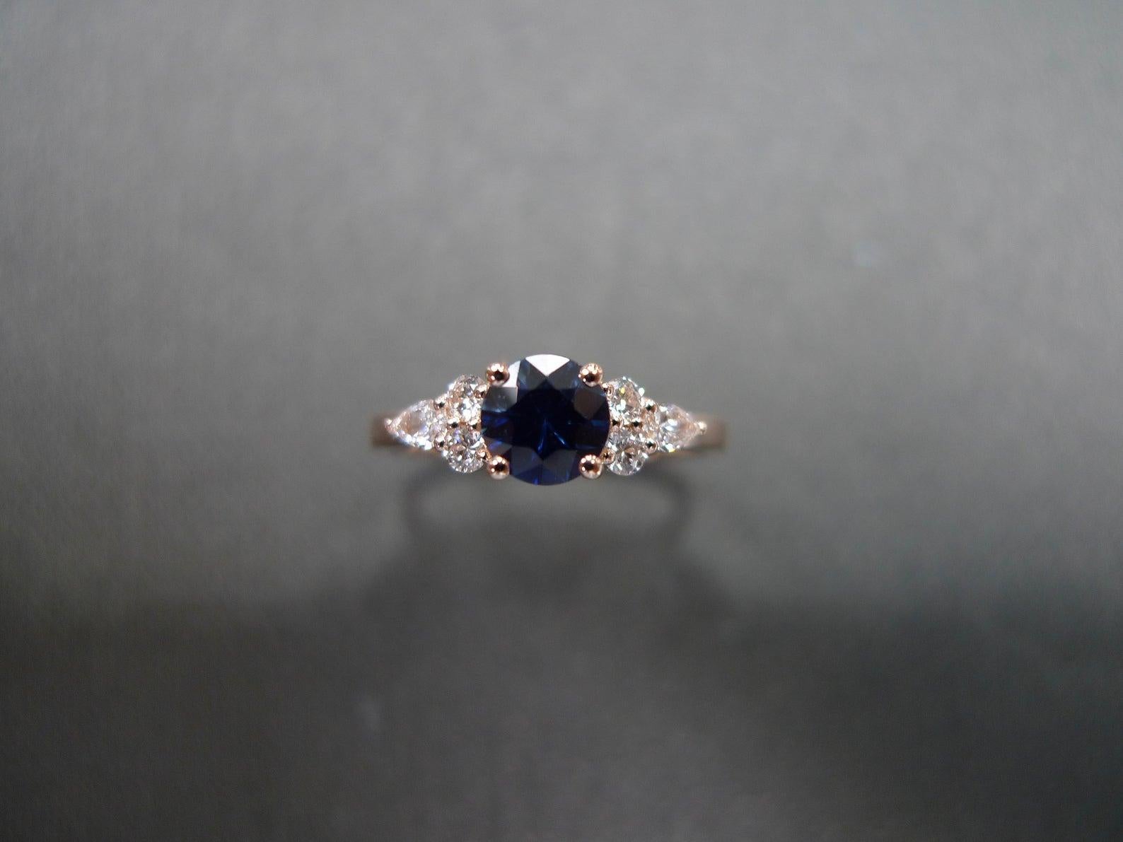 For Sale:  Blue Sapphire and Diamond Unique Engagement Ring in 14K Rose Gold, gift for her 10
