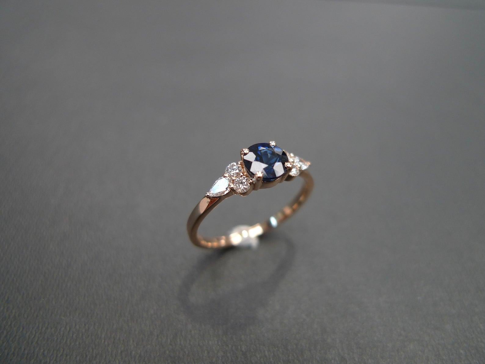 For Sale:  Blue Sapphire and Diamond Unique Engagement Ring in 14K Rose Gold, gift for her 11