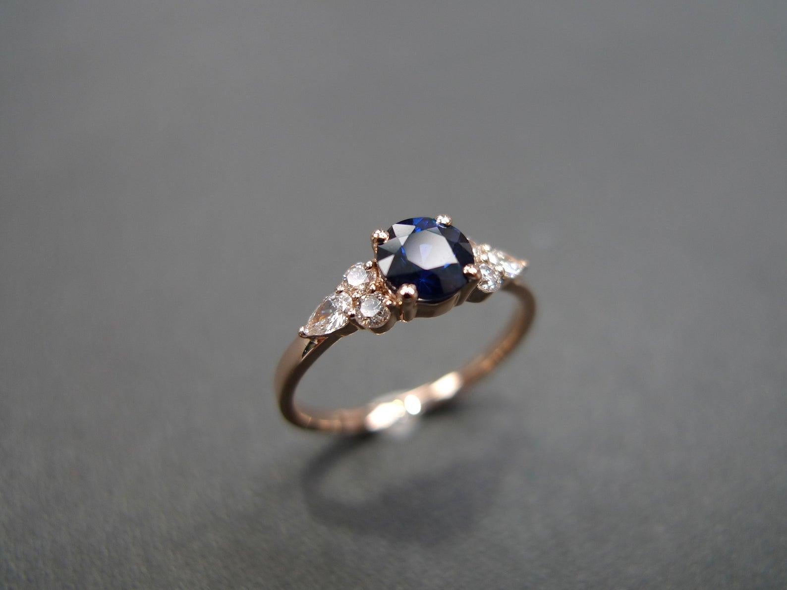 For Sale:  Blue Sapphire and Diamond Unique Engagement Ring in 14K Rose Gold, gift for her 12