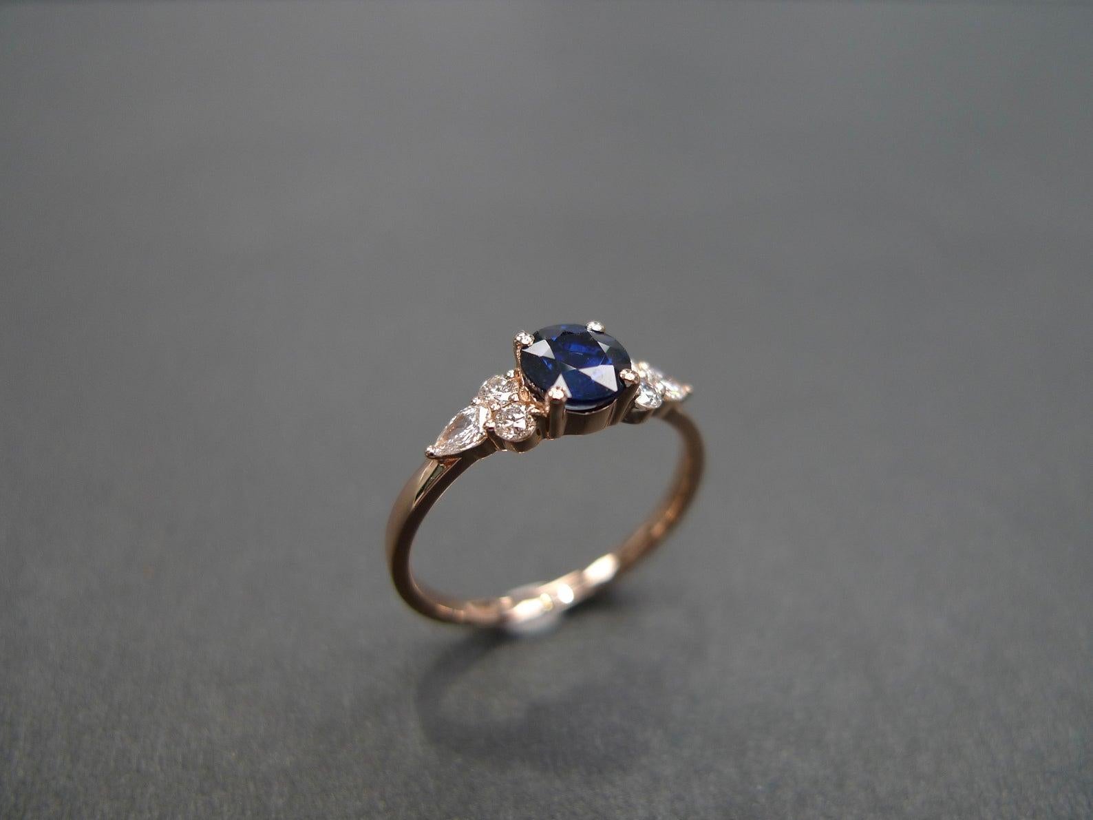 For Sale:  Blue Sapphire and Diamond Unique Engagement Ring in 14K Rose Gold, gift for her 2