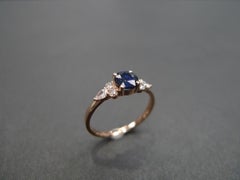 Blue Sapphire and Diamond Unique Engagement Ring in 14K Rose Gold, gift for her