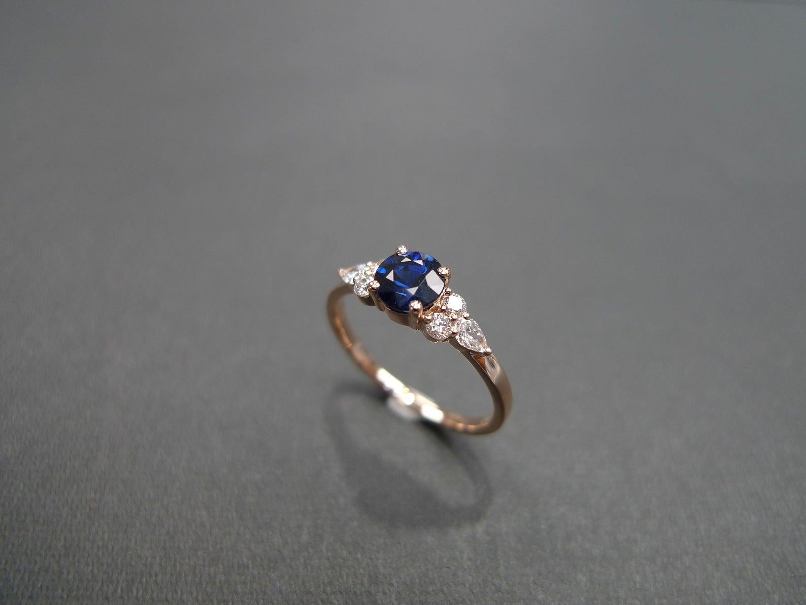 For Sale:  Blue Sapphire and Diamond Unique Engagement Ring in 14K Rose Gold, gift for her 4