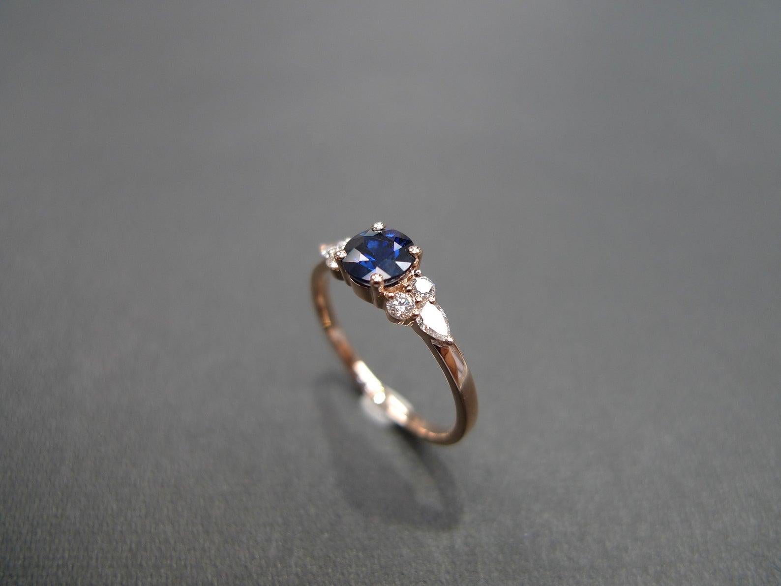 En vente :  Bague de fiançailles unique en or rose 14 carats, saphir bleu et diamant, cadeau pour elle 7