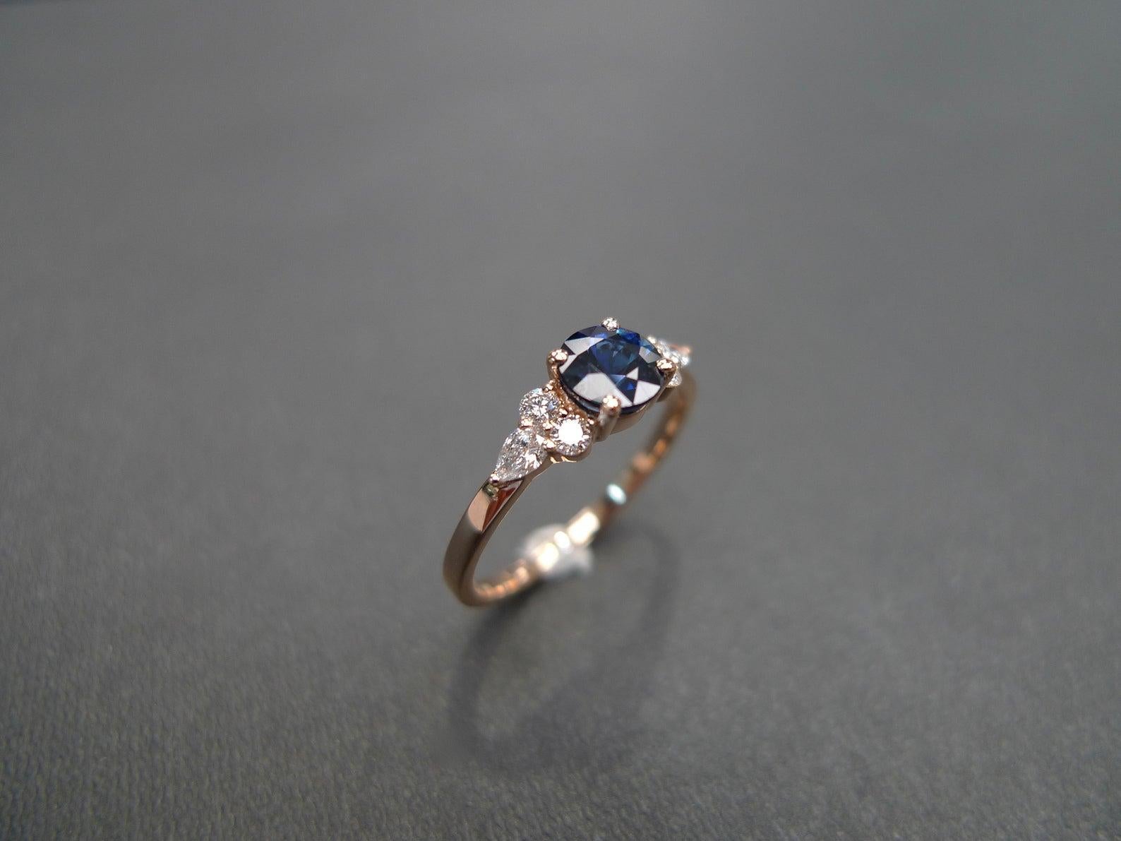 For Sale:  Blue Sapphire and Diamond Unique Engagement Ring in 14K Rose Gold, gift for her 8
