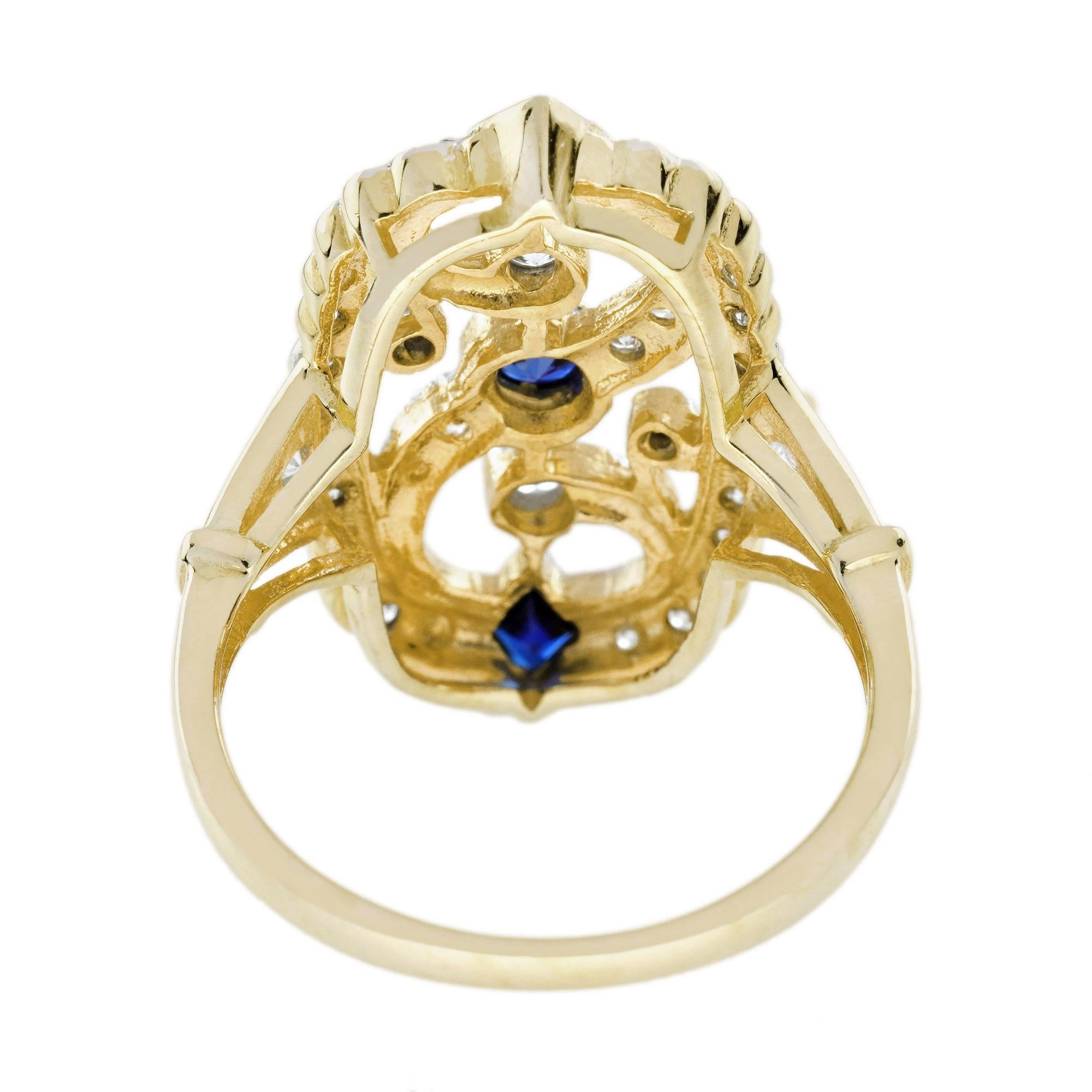 For Sale:  Blue Sapphire and Diamond Vintage Style Filigree Ring in 14K Two Tone Gold 5