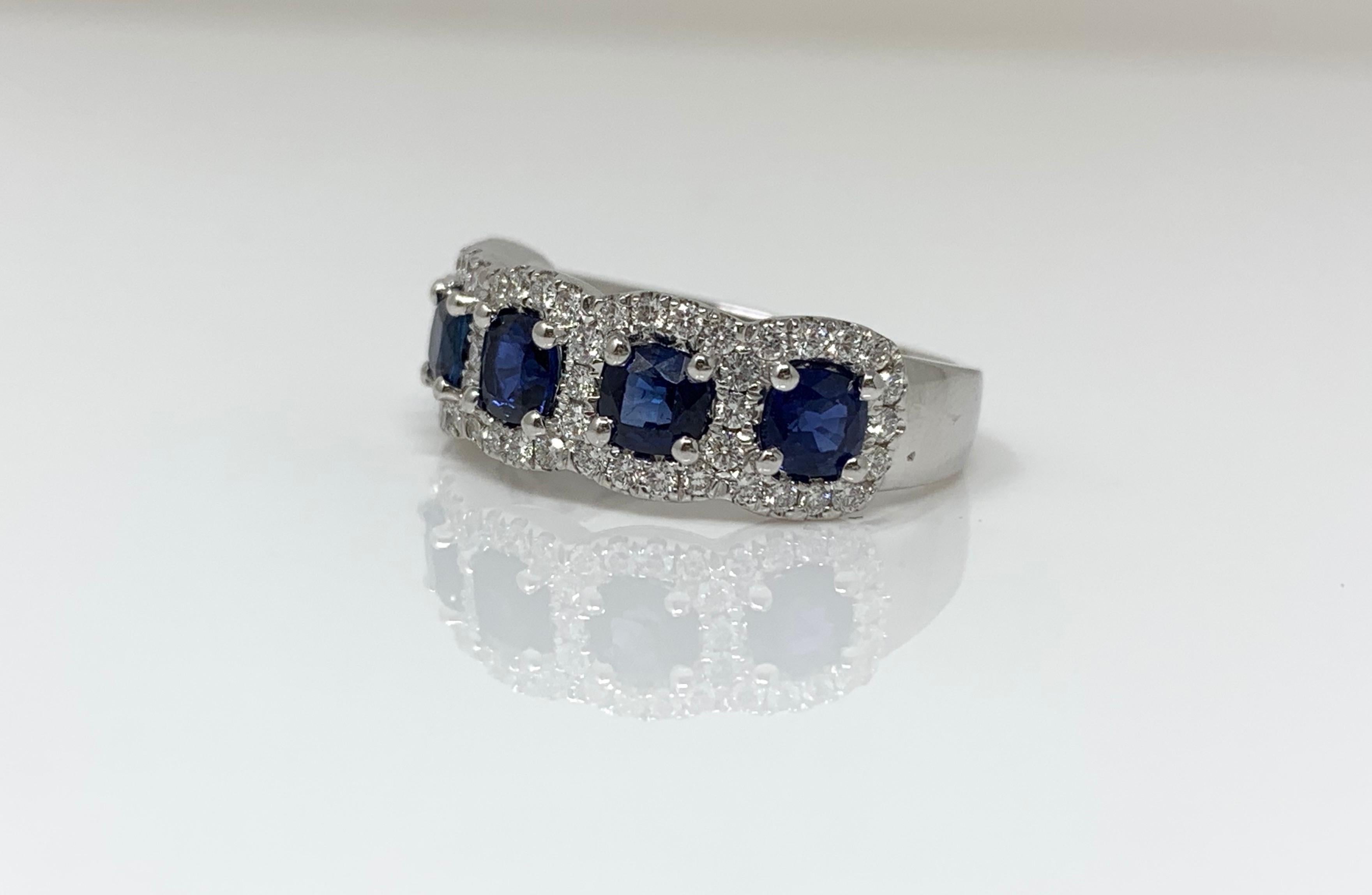 Moguldiam Inc's blue sapphire and diamond wedding band set in 18k white gold.

Blue sapphire weight : 1.83 carat 
Diamond weight : 0.50 carat 
Metal : 18 k white gold 
Ring size : 6 1/2 