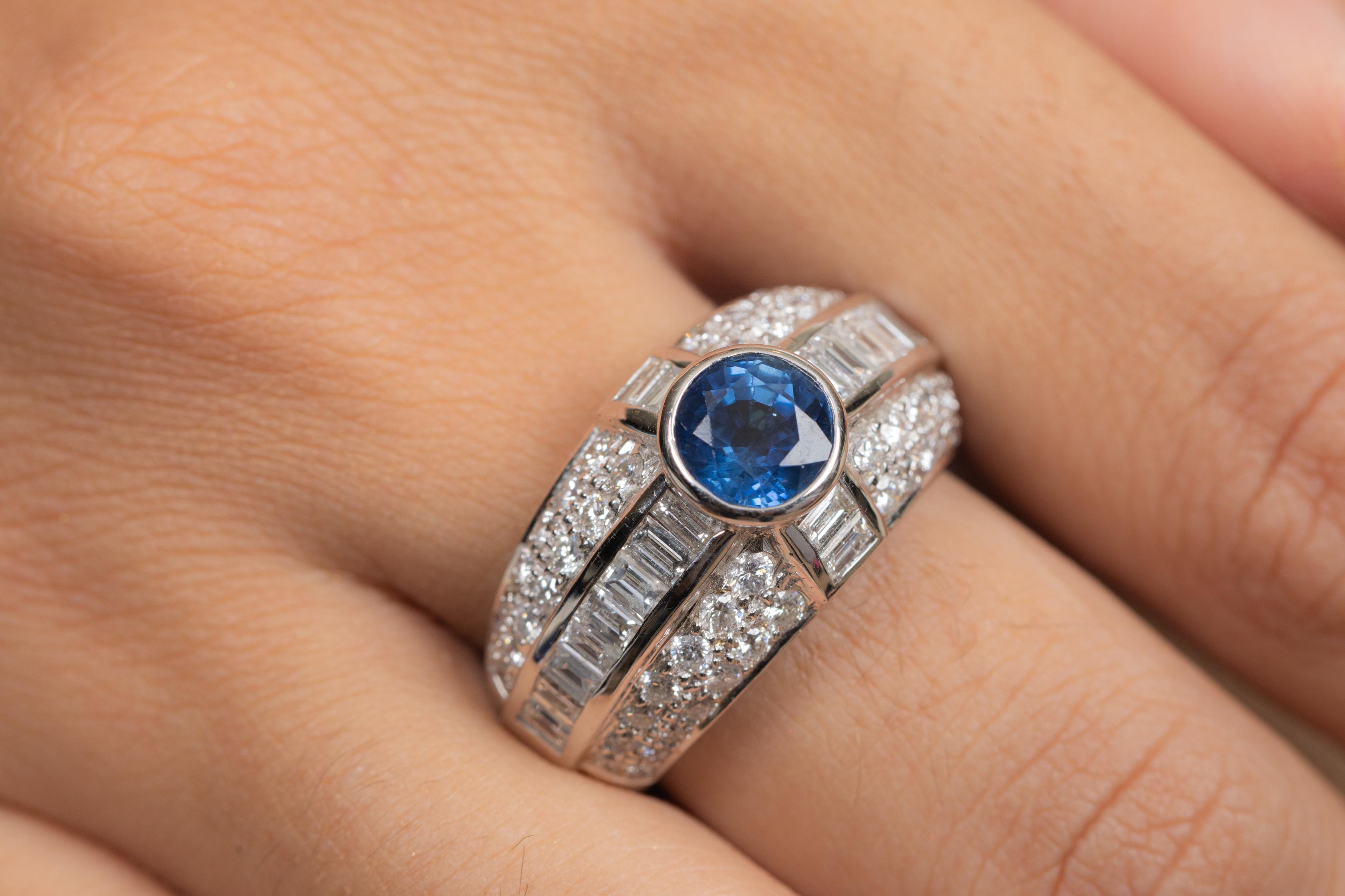 For Sale:  Classic Blue Sapphire and Diamond Ring in 18k Solid White Gold 2