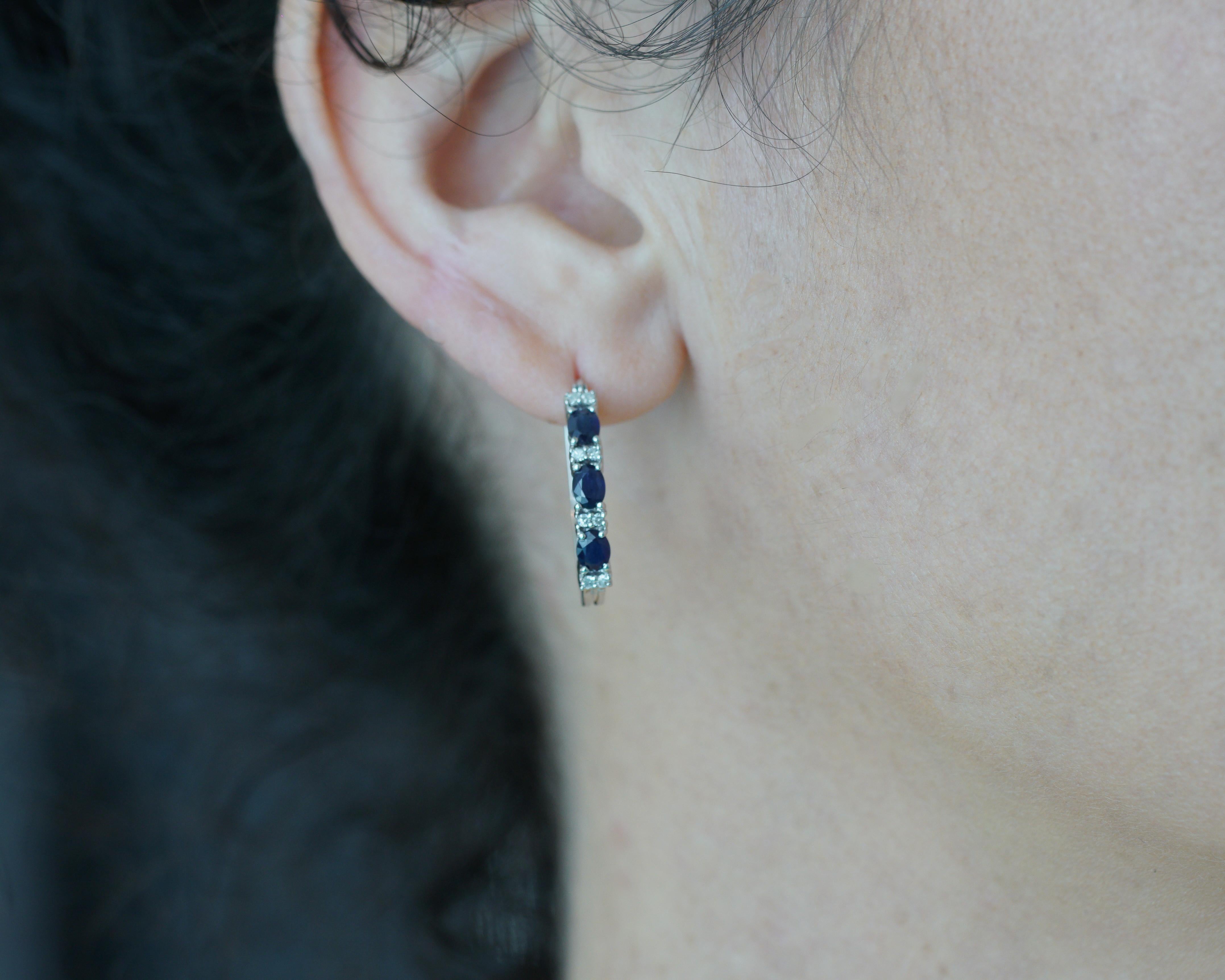 Weißgold-Ohrringe mit blauem Saphir und Diamant im Angebot 1