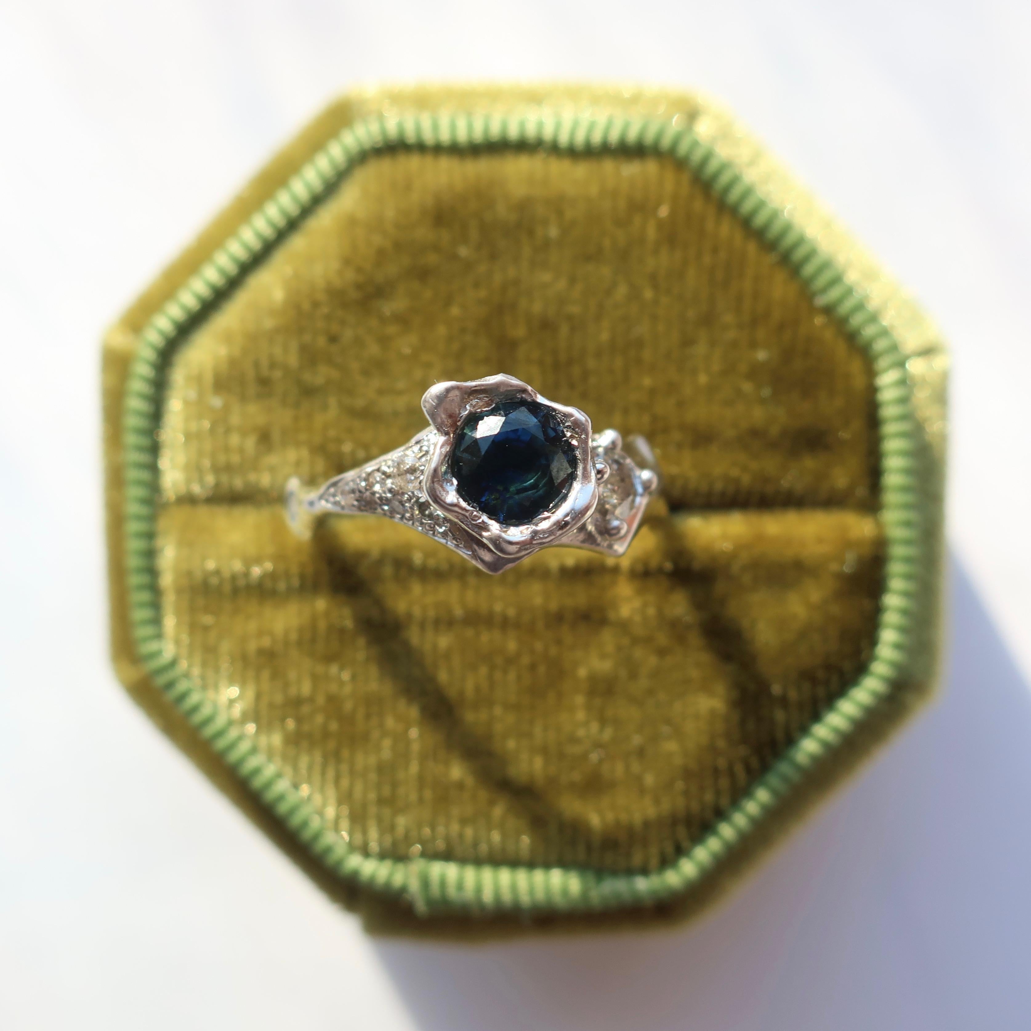 Artisan Blue Sapphire and Diamond White Gold Ring