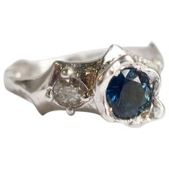 Blue Sapphire and Diamond White Gold Ring