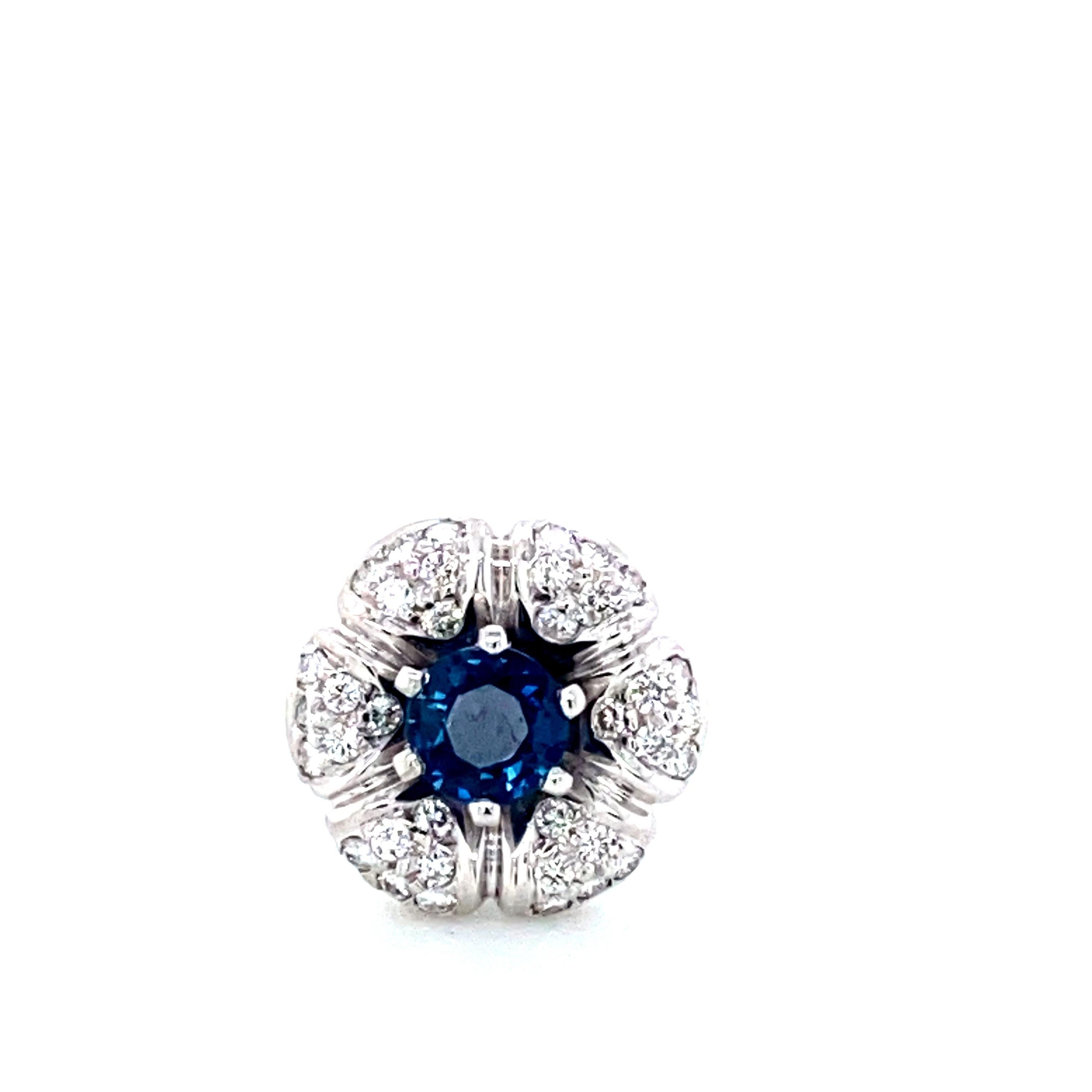 Women's or Men's Blue Sapphire and Diamond White Gold Stud Earrings For Sale