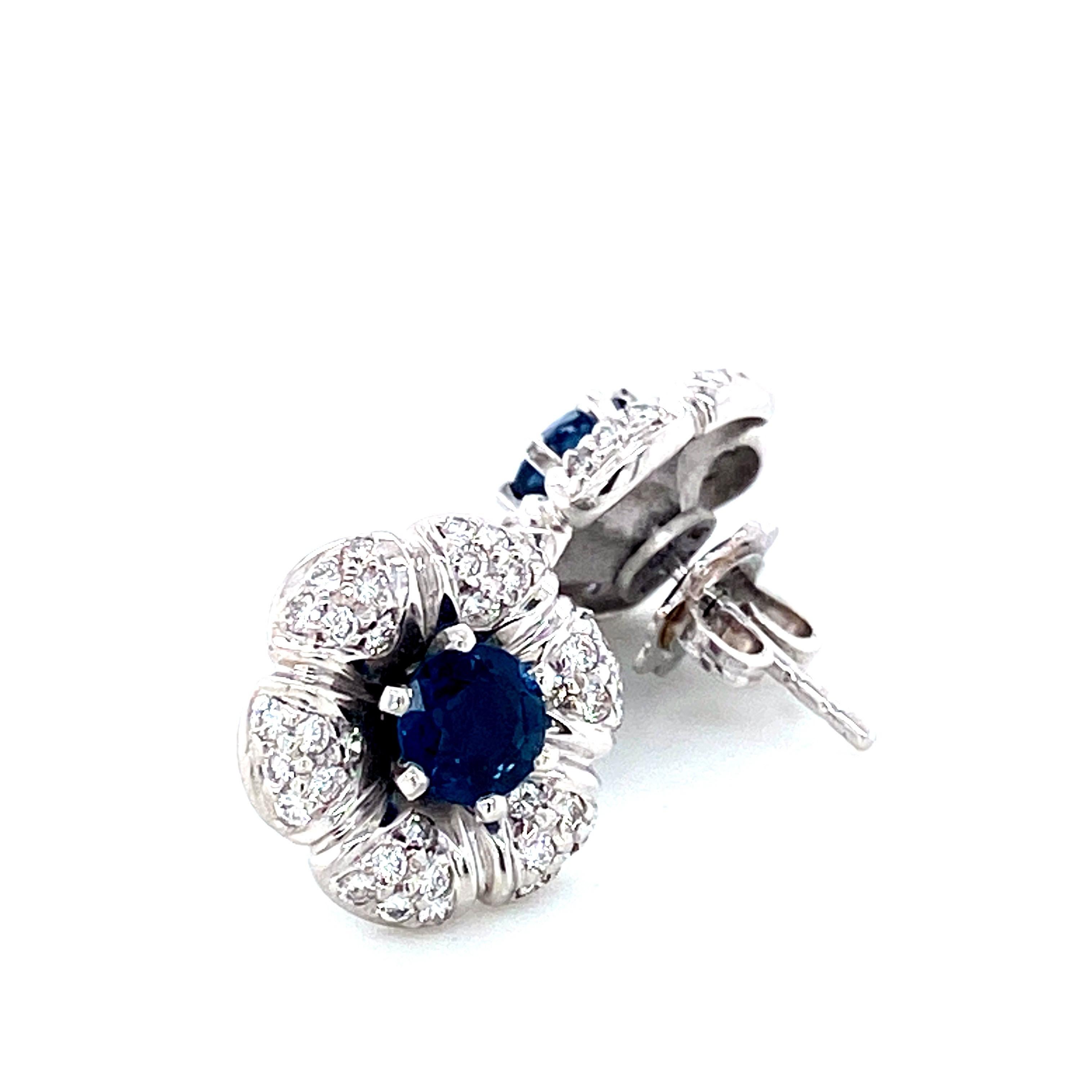 Women's or Men's Blue Sapphire and Diamond White Gold Stud Earrings For Sale