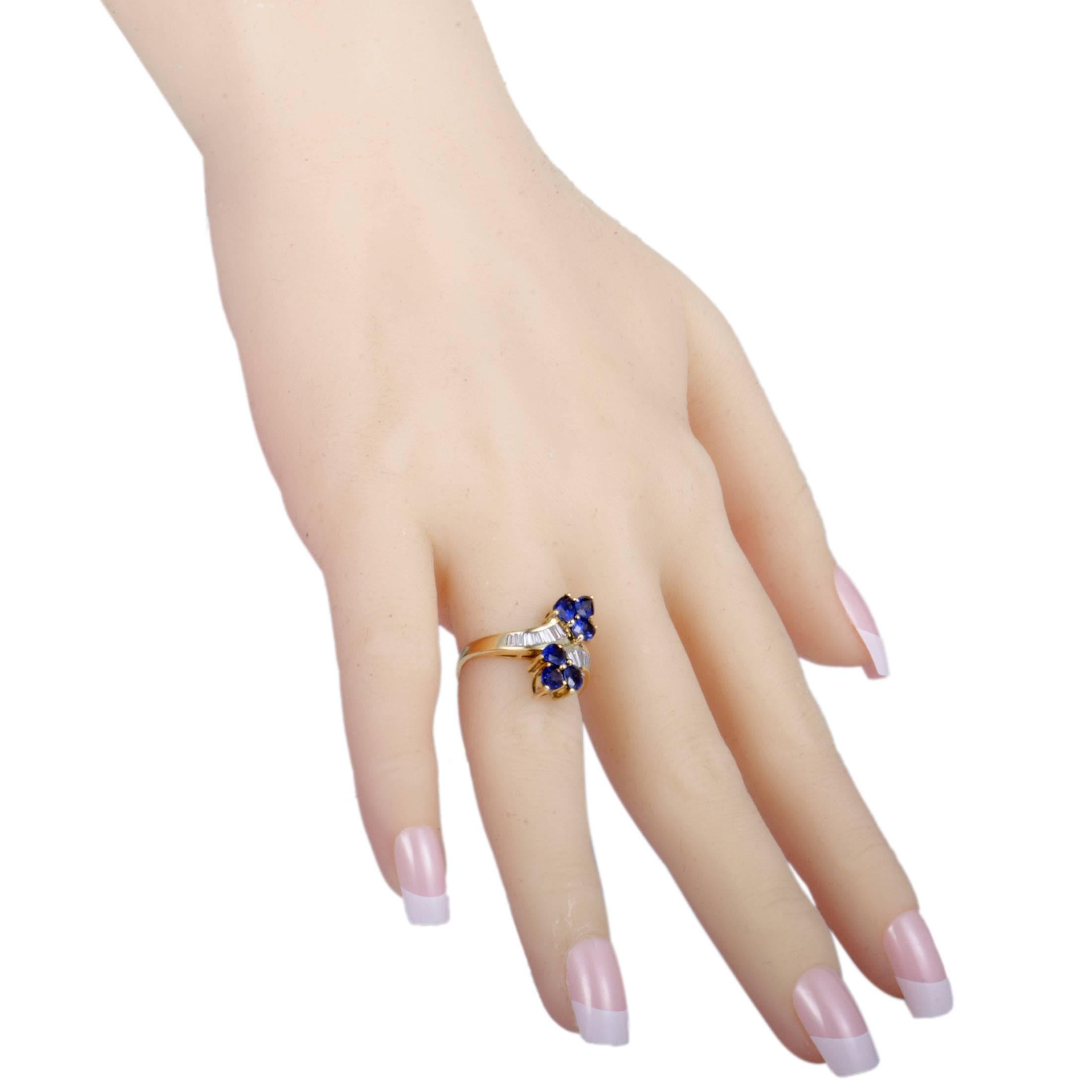 Women's Blue Sapphire and Diamond Yellow Gold Bypass Ring