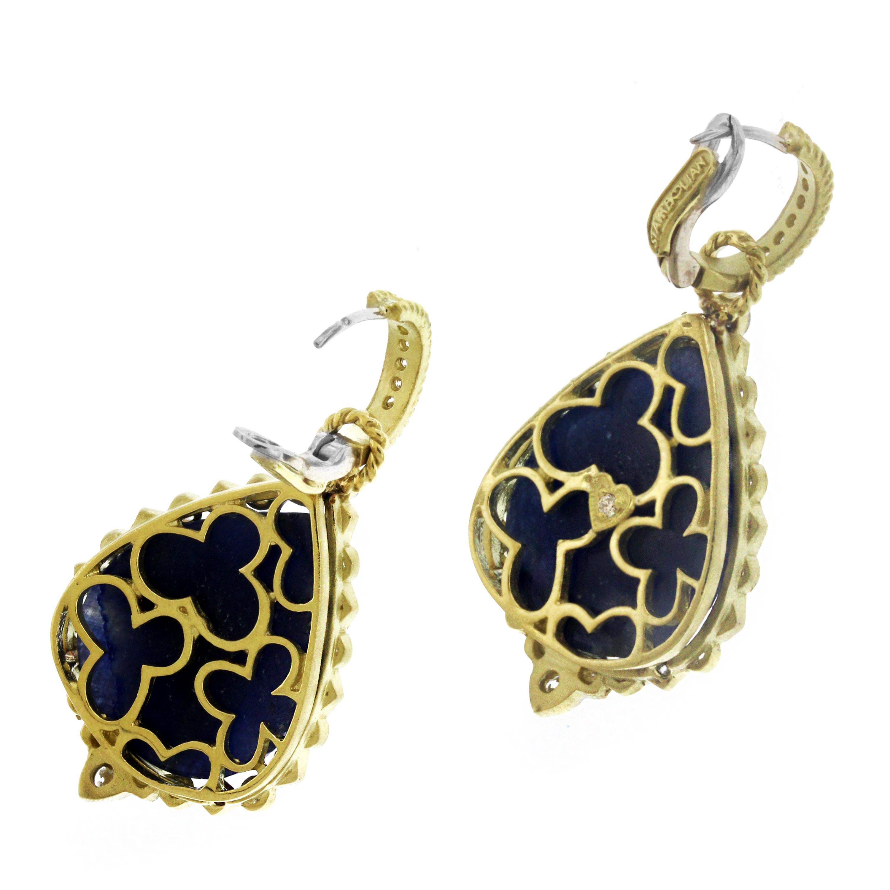 IF YOU ARE REALLY INTERESTED, CONTACT US WITH ANY REASONABLE OFFER. WE WILL TRY OUR BEST TO MAKE YOU HAPPY!

18K Gold and Diamond Drop Earrings with Rose Cut Blue Sapphires

Sliced Blue Sapphires are stunning in color. Pear Shape, Rose-cuts.

36.12
