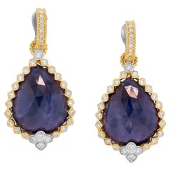 Blue Sapphire and Diamond Yellow Gold Drop Earrings Stambolian