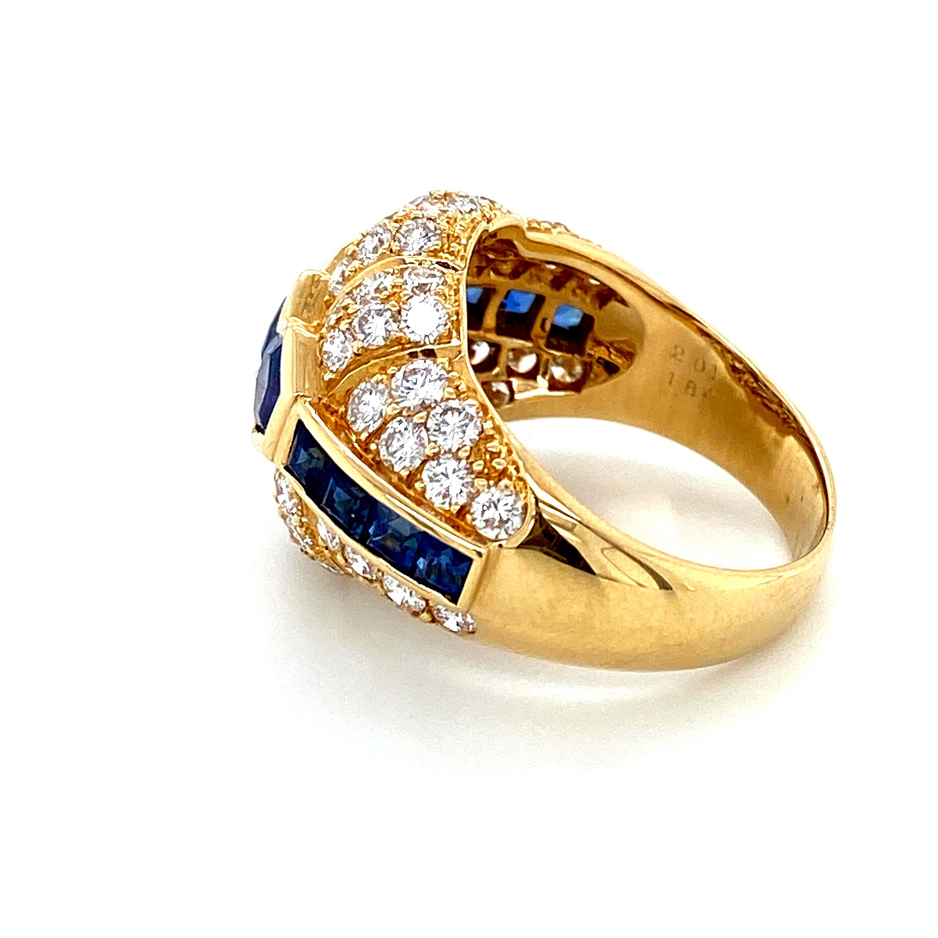 Contemporary Blue Sapphire and Diamond Yellow Gold Engagement Ring