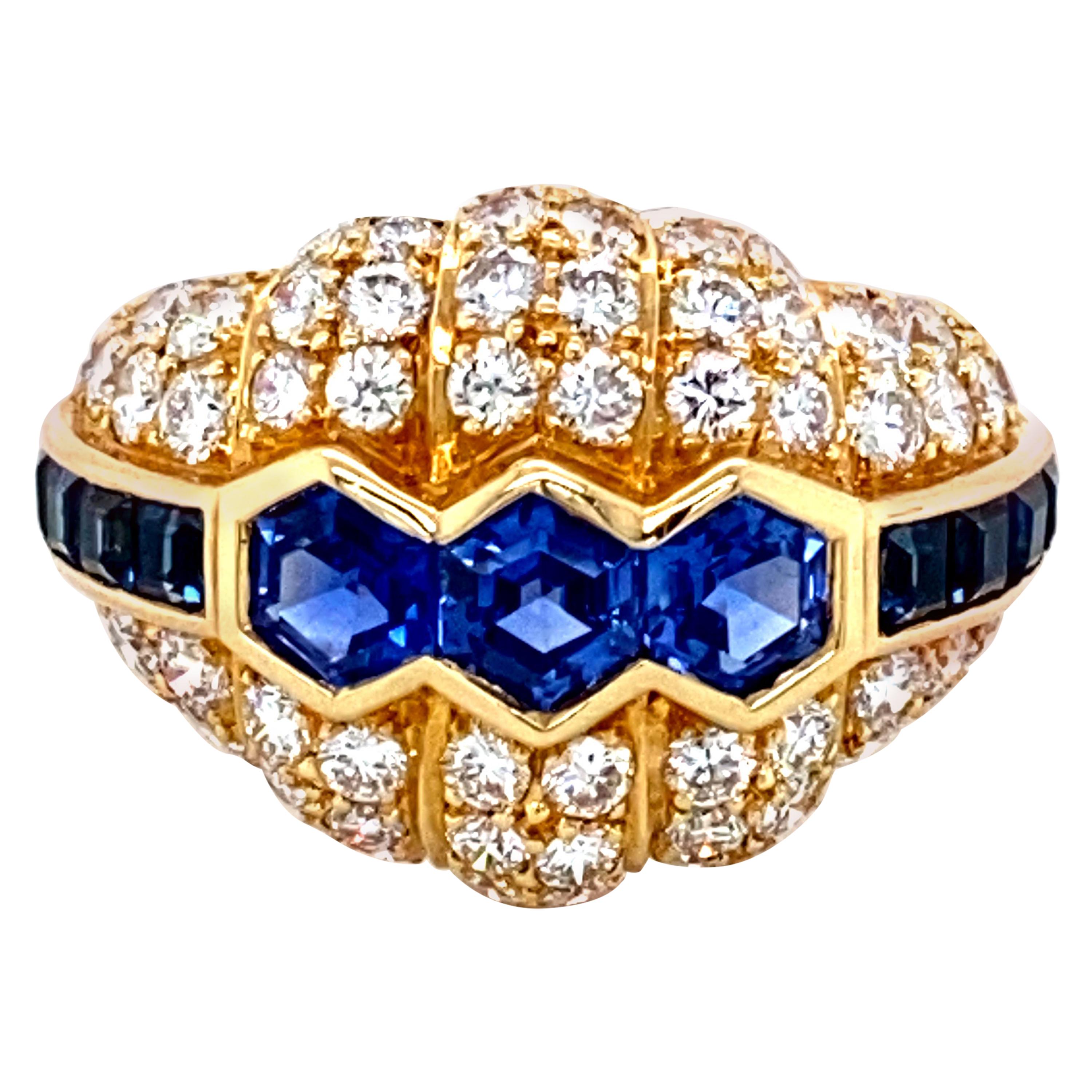 Blue Sapphire and Diamond Yellow Gold Engagement Ring