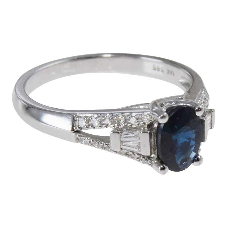 blue sapphire and diamond 14kt white gold ring