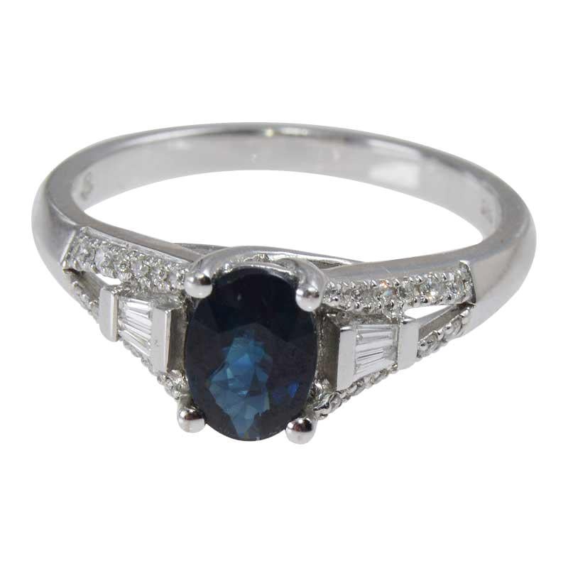 Blue Sapphire and Diamonds 14kt White Gold Ladies Ring