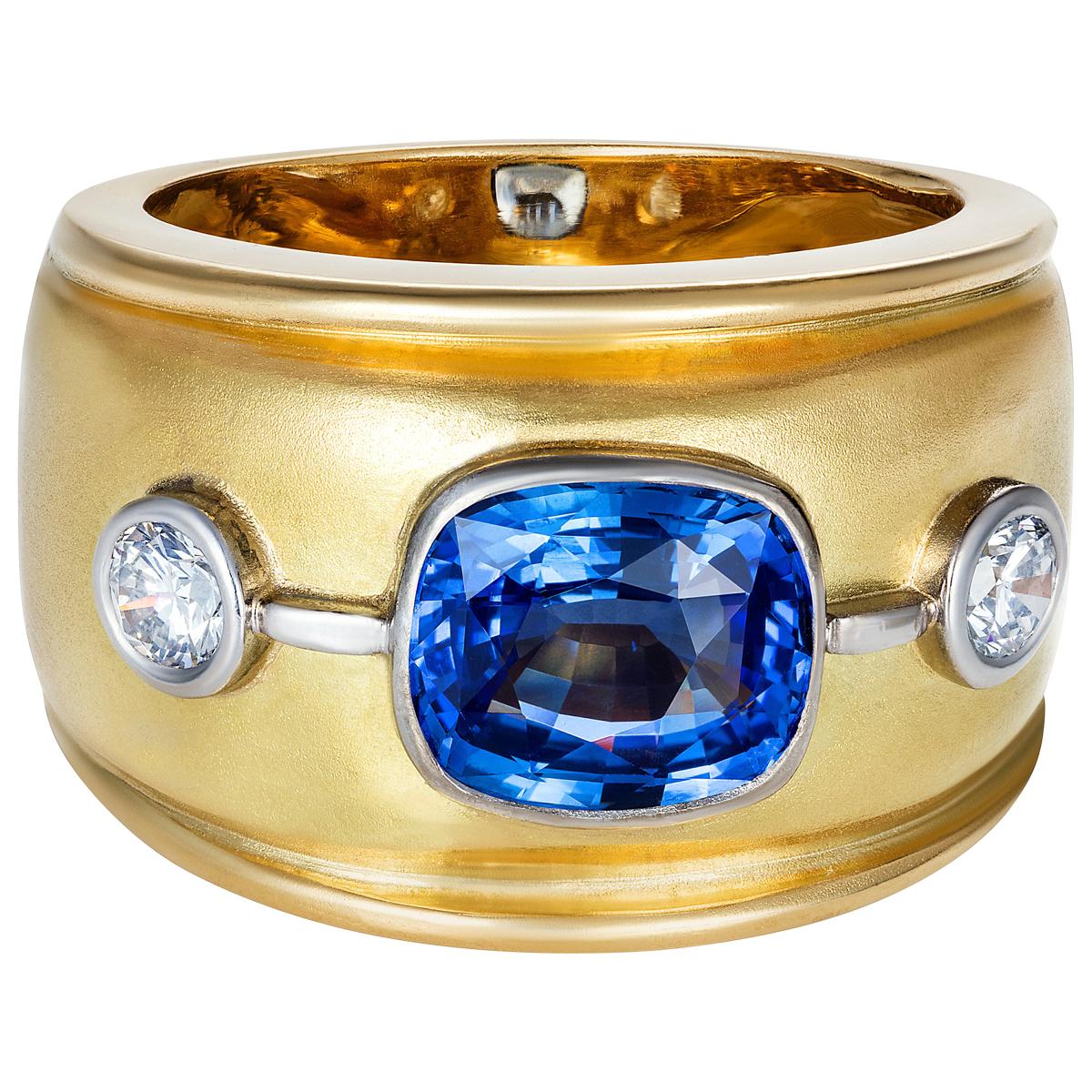 Blue Sapphire and Diamonds Cocktail Ring 