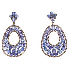 Araña 18K Natural  Pendientes de zafiro azul y diamantes