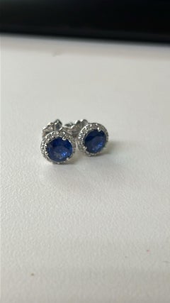 Perfectly matched approx 3ct Ceylon Blue Sapphire Halo Earrings
