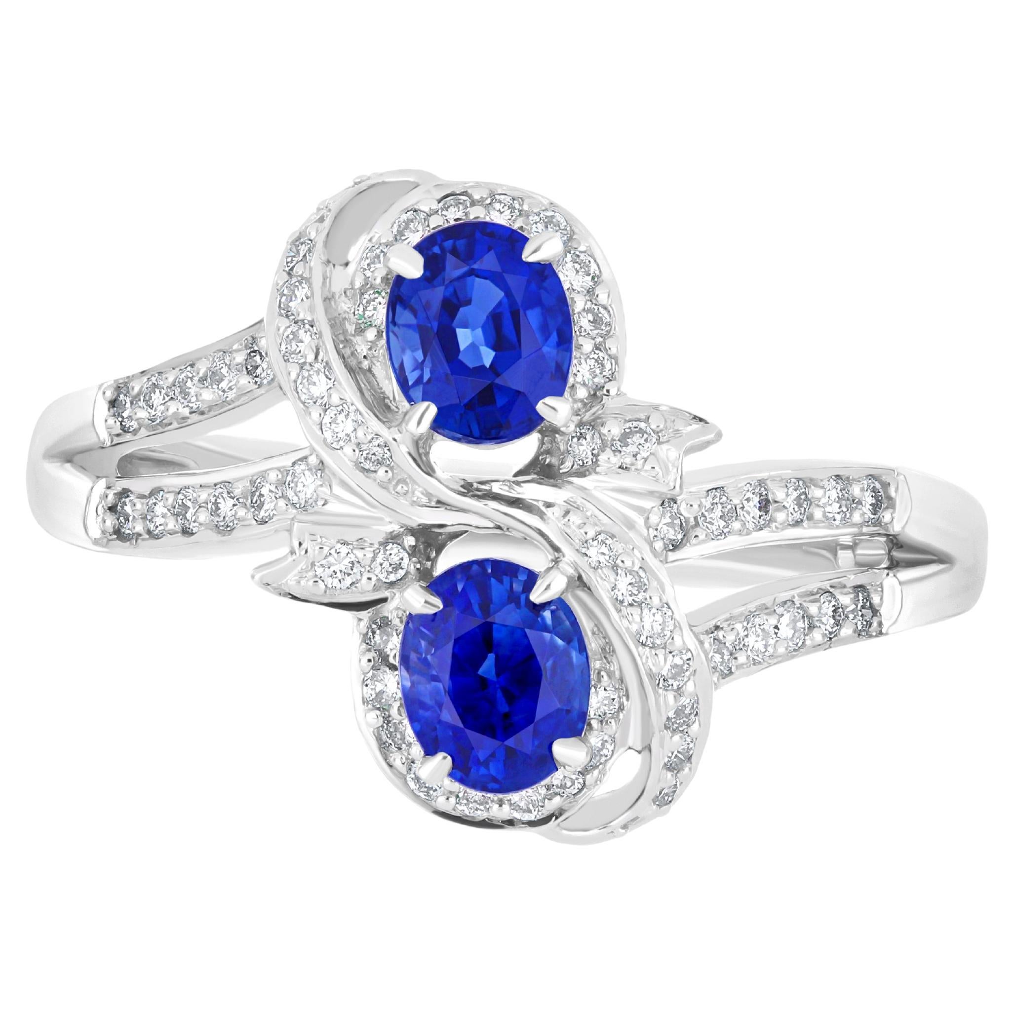 Blue Sapphire and Dimond Ring 18 Karat White Gold for Wedding Wear Jewelry
