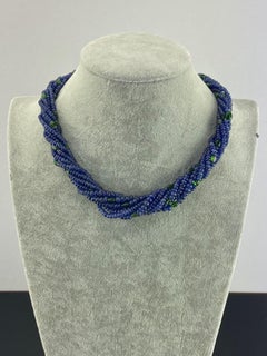Blue Sapphire and Emerald Multi Strand Beaded Necklace