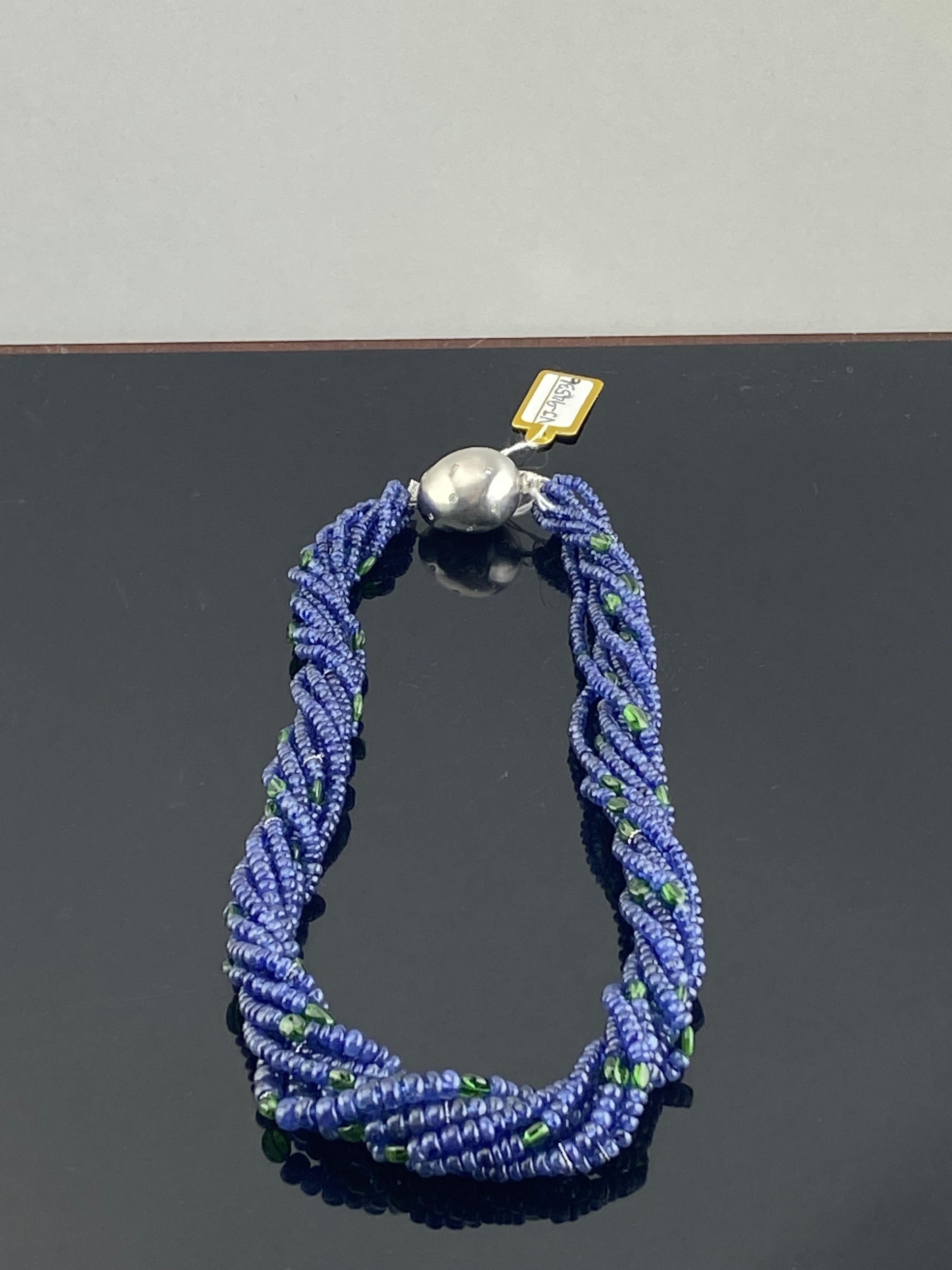 Women's Blue Sapphire and Emerald Multi Strand Beaded Necklace For Sale