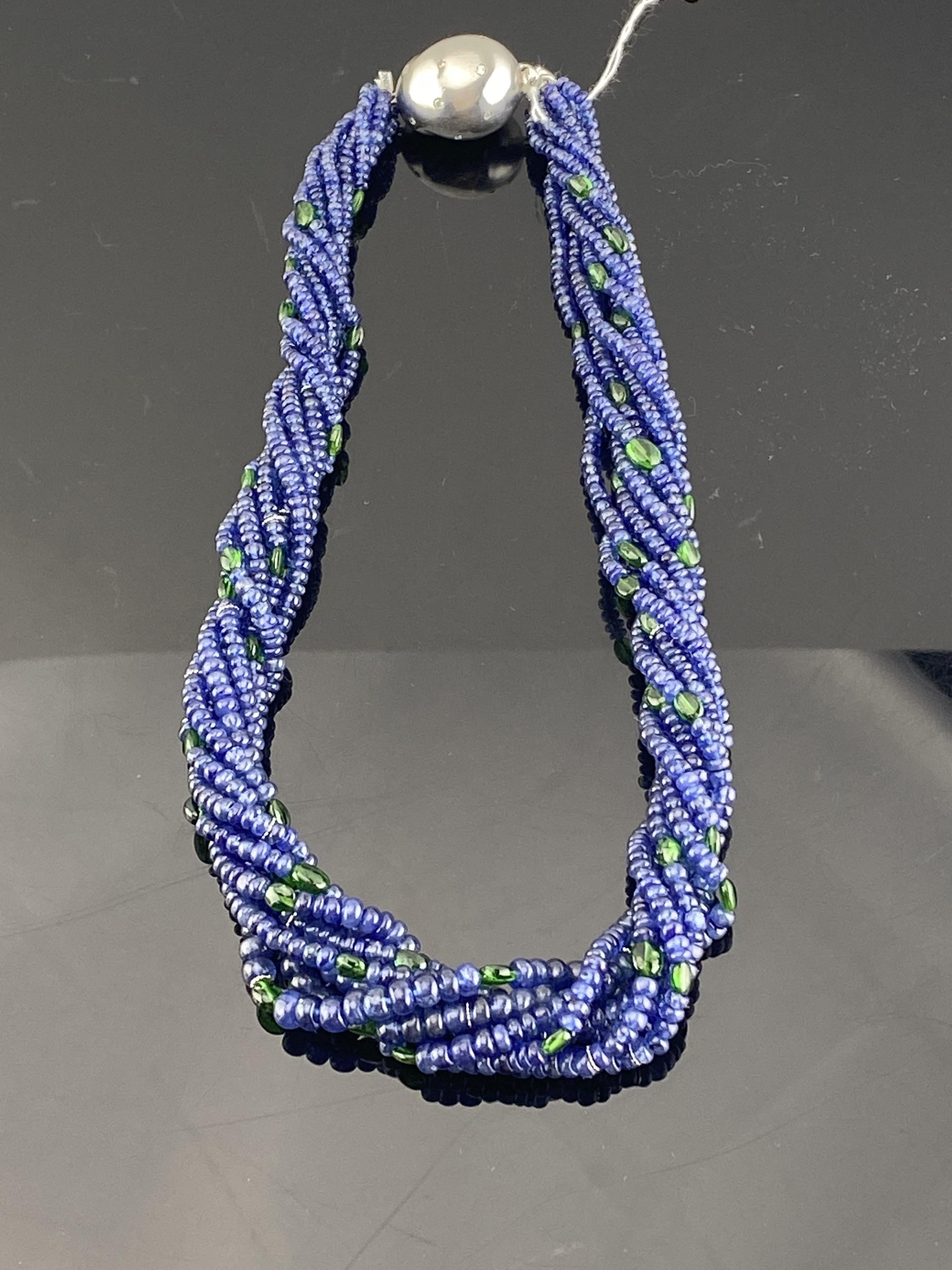 Blue Sapphire and Emerald Multi Strand Beaded Necklace For Sale 1