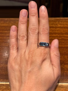 Blue Sapphire and French Cut Diamond Platinum Band