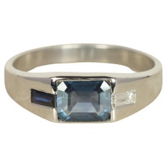 Bracelet en platine avec saphir bleu et diamant de taille française