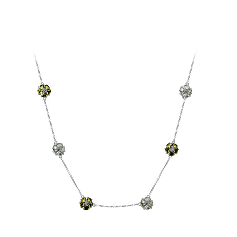 Trillion Cut London and Sky Blue Topaz Blossom Gentile Chain Necklace For Sale