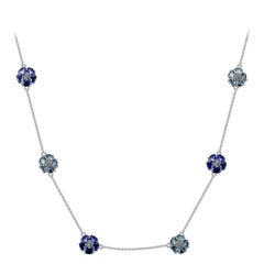 Blue Topaz and Light Blue Topaz Blossom Gentile Chain Necklace