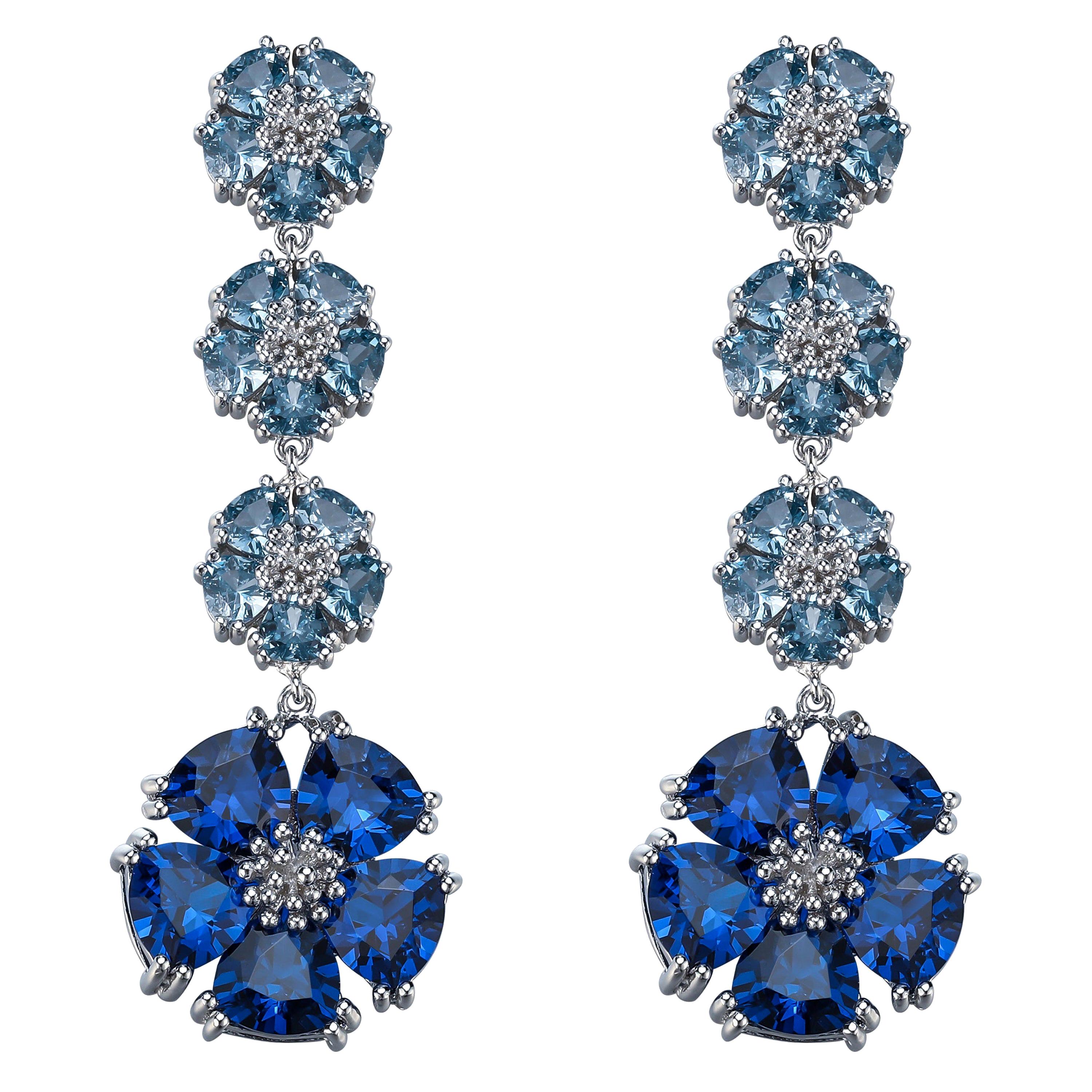 Blue Topaz and Light Blue Topaz Blossom Renaissance Drop Earrings