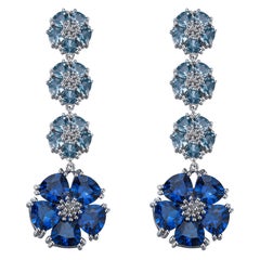 Blue Sapphire and Light Blue Sapphire Blossom Renaissance Drop Earrings