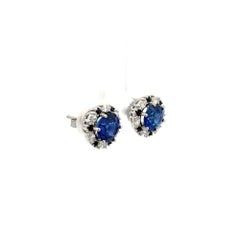 Blue Sapphire and Marquis Diamond Gold Vintage Stud Earrings