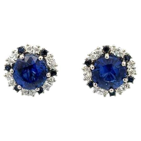 Boucles d
oreilles vintage en or avec saphir bleu et diamant marquis
