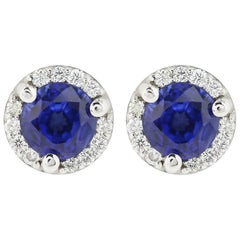 Blue Sapphire and Micropave Diamond Stud Earring