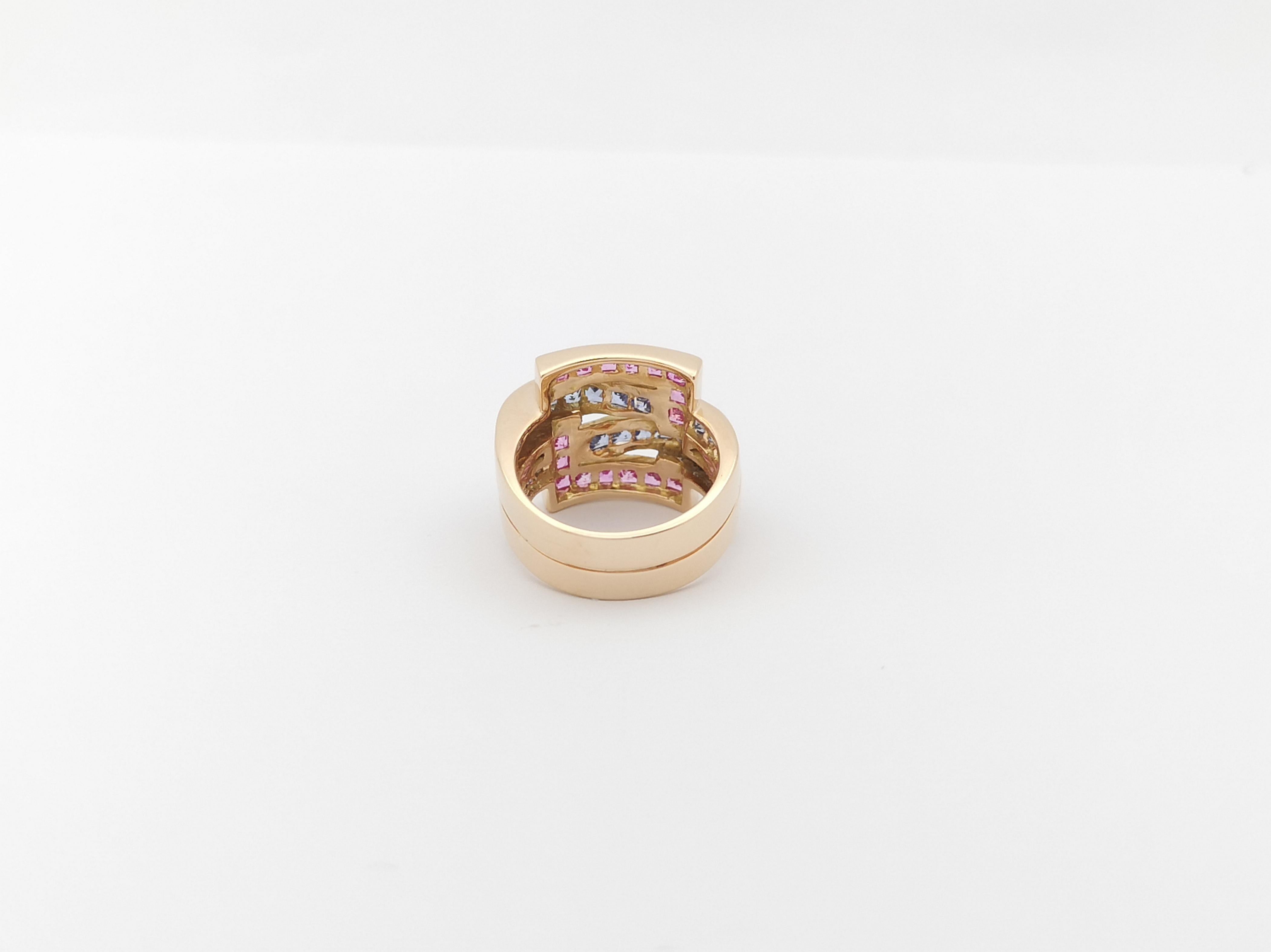 Blue Sapphire and Pink Sapphire Ring Set in 18 Karat Rose Gold Settings For Sale 5