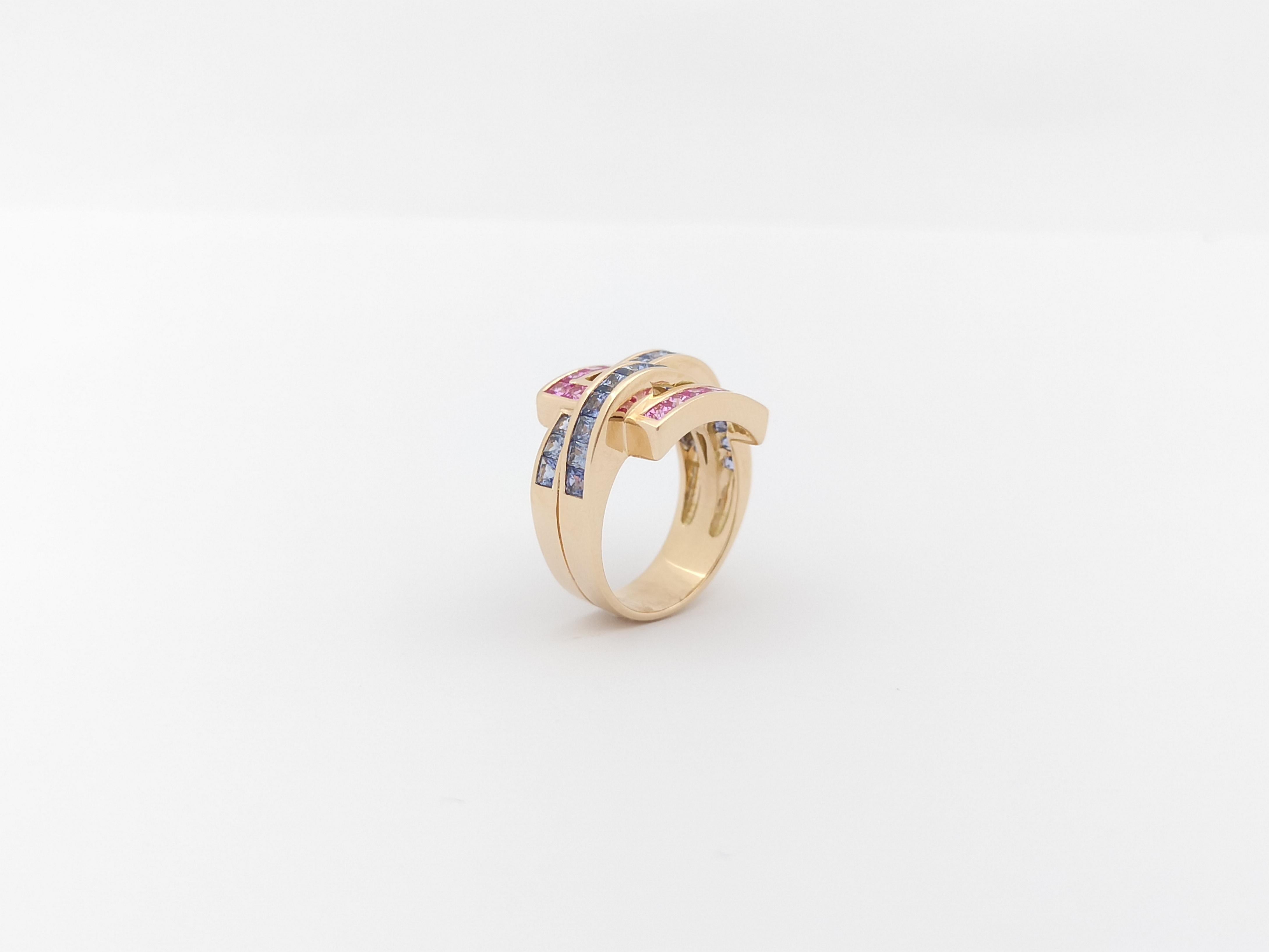 Blue Sapphire and Pink Sapphire Ring Set in 18 Karat Rose Gold Settings For Sale 10
