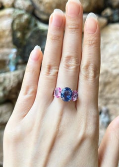 Blue Sapphire and Pink Sapphire Ring set in 18K White Gold Settings