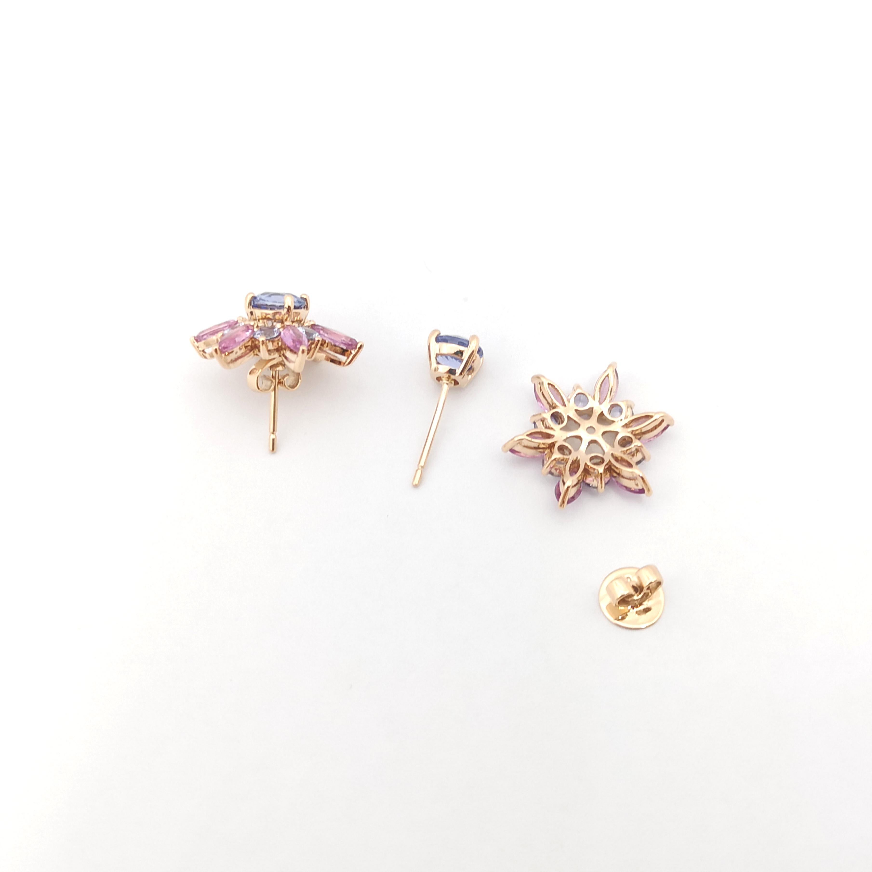 Blue Sapphire and Pink Sapphire Stud and Jacket Earrings set in 18K Rose Gold For Sale 4